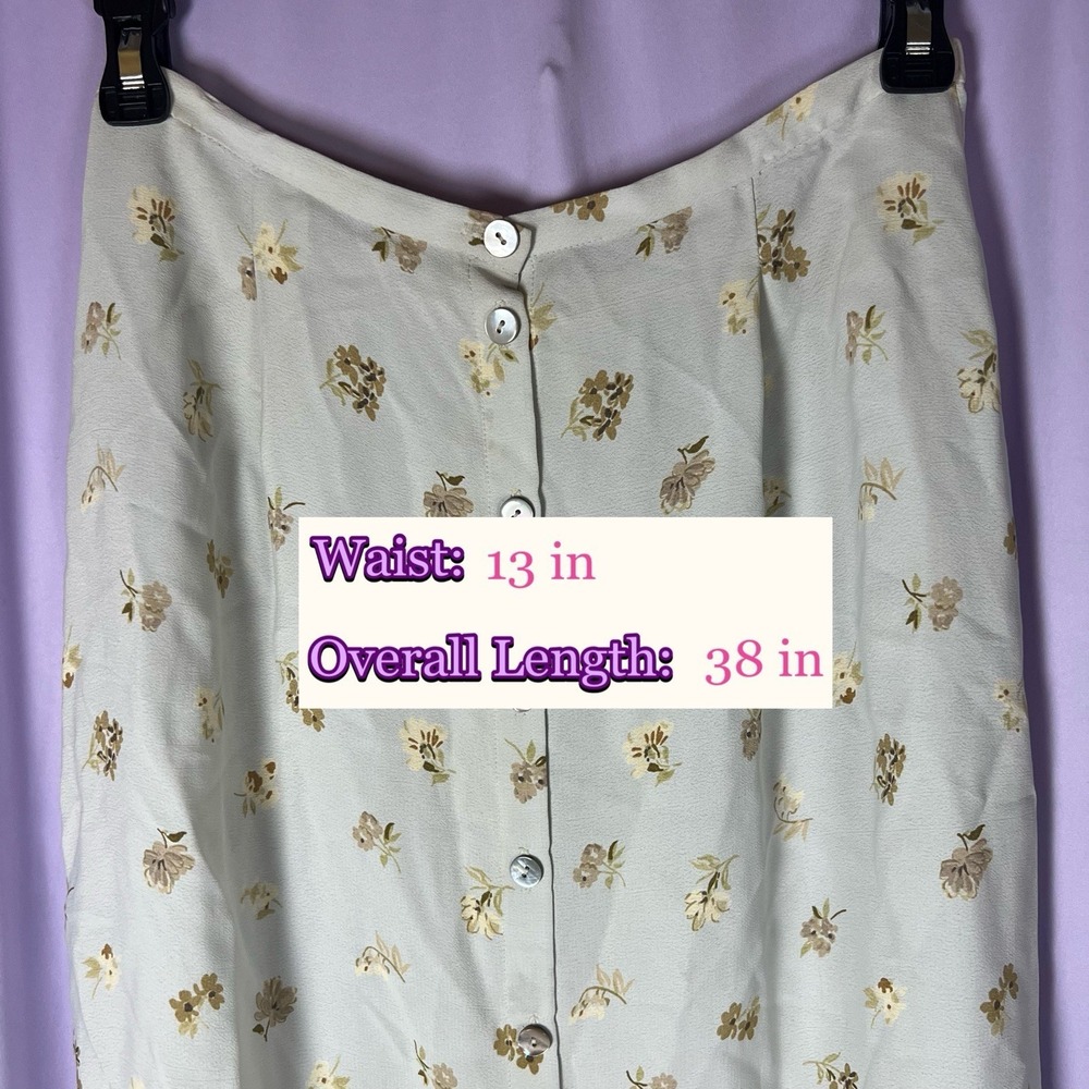 Max Studio Mint & Beige Floral Button Down Midi Skirt Womens Size S Sheer Flowy - Picture 6 of 8